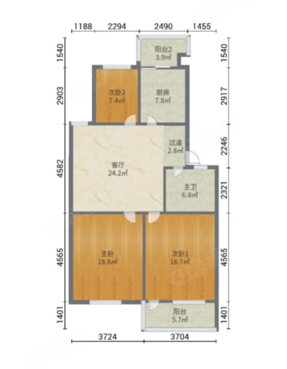 金州花園3室2廳1衛58.8萬88.74m2出售水泥墻