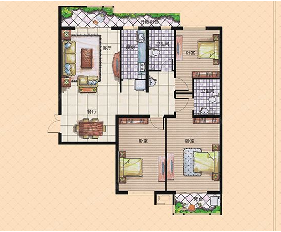 威尼斯三室兩廳兩戶，兩室向陽，雙陽臺