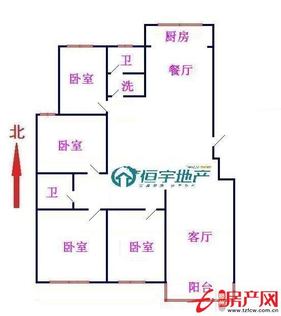 領秀城四室兩廳兩衛，南北通透，三室向陽