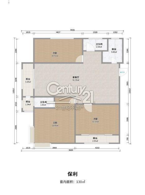 保利海德佳園  毛坯3室2廳2衛135m2180萬元