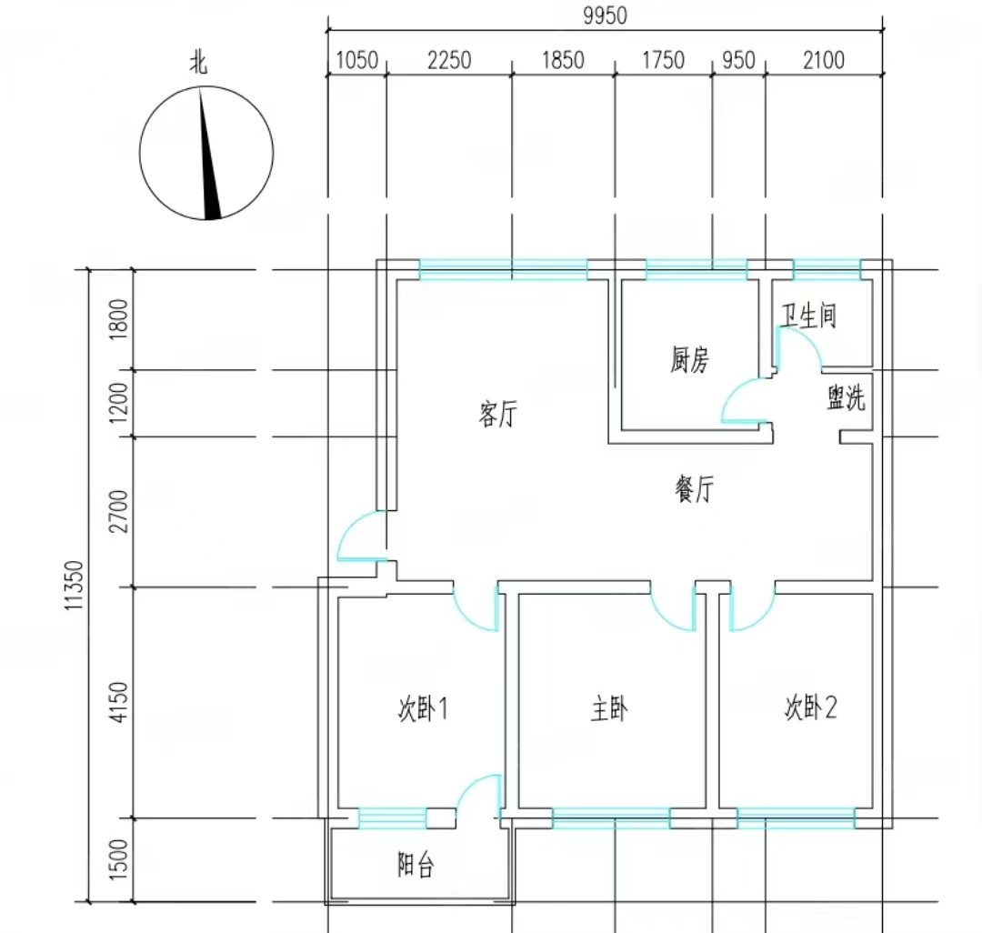 普通裝修3室2廳1衛101m290萬元