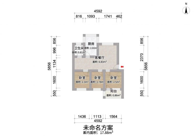 普通裝修3室2廳1衛94m2800元/月